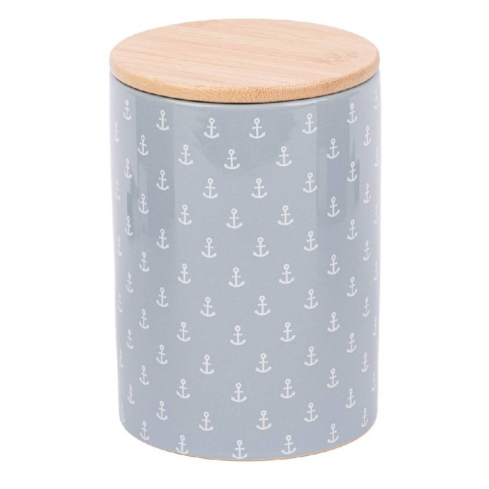 Schöner Leben Vorratsdose aus Porzellan mit Bambusdeckel Meer macht glücklich blau weiß 11x16cm von La Vida Fabrik Onlineshop