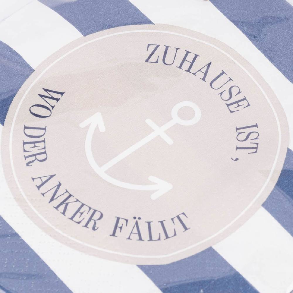Schöner Leben Servietten Zuhause ist, wo der Anker fällt Streifen Anker blau beige weiß 33x33cm 3lagig 20 Stück von La Vida Fabrikpreis