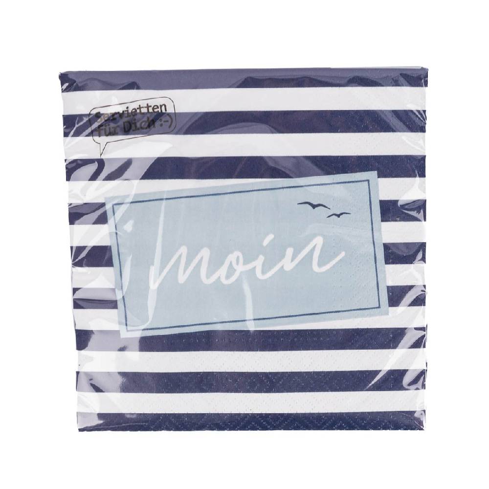 Schöner Leben Servietten Moin Streifen Möwen blau weiß 33x33cm 3lagig 20 Stück von La Vida