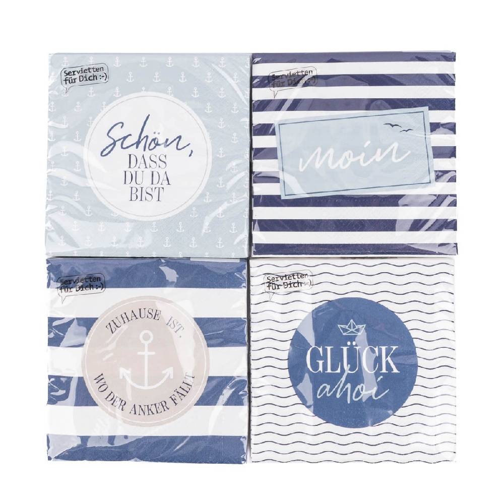 Schöner Leben Servietten Moin Streifen Möwen blau weiß 33x33cm 3lagig 20 Stück von La Vida Rabatt
