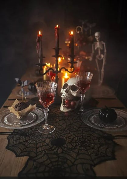 Schöner Leben Tischläufer Spinnennetz für Halloween in Schwarz 45x185cm Günstig kaufen
