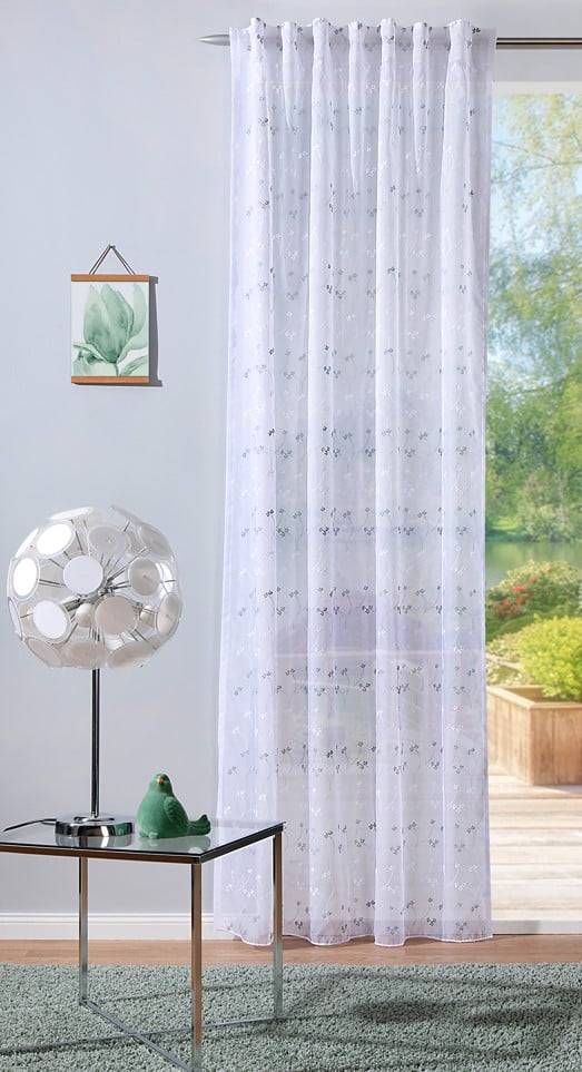 Schöner Leben Gardine mit Schlaufenband Blümchen-Stickerei weiß mintgrün 140x245cm Weihnachtsangebot
