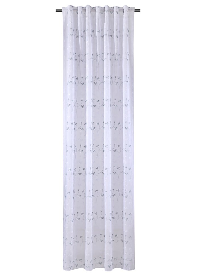 Schöner Leben Gardine mit Schlaufenband Blümchen-Stickerei weiß mintgrün 140x245cm Weihnachtsangebot