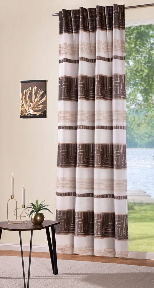 Schöner Leben Gardine mit Schlaufenband Jacquard Streifen weiß dunkelgrau beige 140x245cm Vatertagsangebot