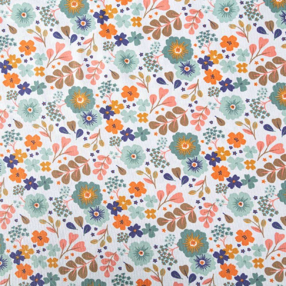 Schöner Leben Cord Stoff Feincord Blumen Blätter mint grün blau orange 1,4m Breite Top Angebot