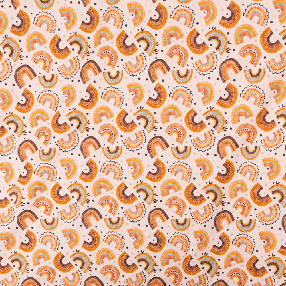 Schöner Leben Jersey Stoff Digitaldruck Aquarell Regebogen Punkte Herzen rosa orange 1,4m Breite Neueste Mode