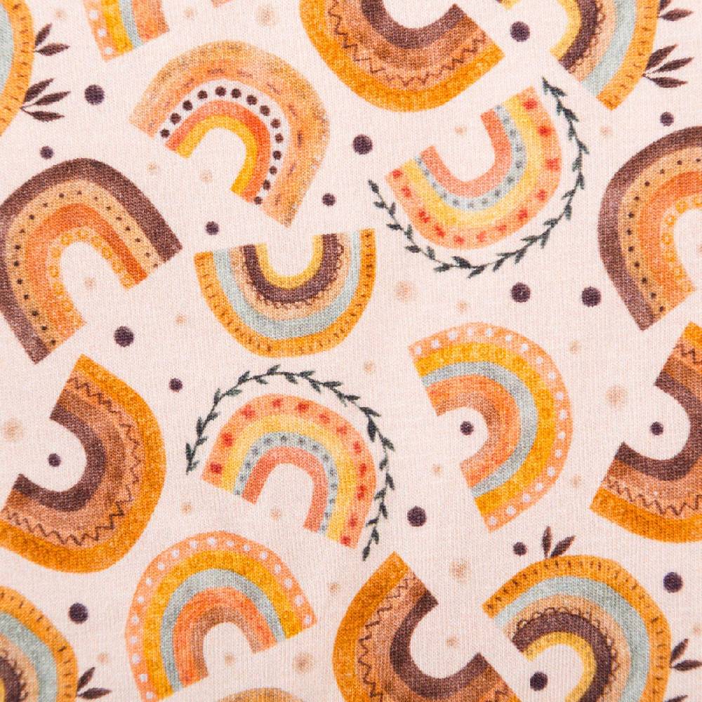 Schöner Leben Jersey Stoff Digitaldruck Aquarell Regebogen Punkte Herzen rosa orange 1,4m Breite Neueste Mode