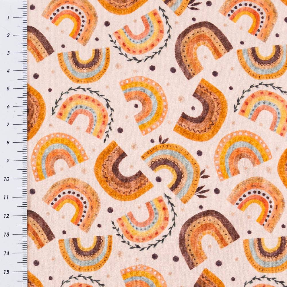 Schöner Leben Jersey Stoff Digitaldruck Aquarell Regebogen Punkte Herzen rosa orange 1,4m Breite Neueste Mode