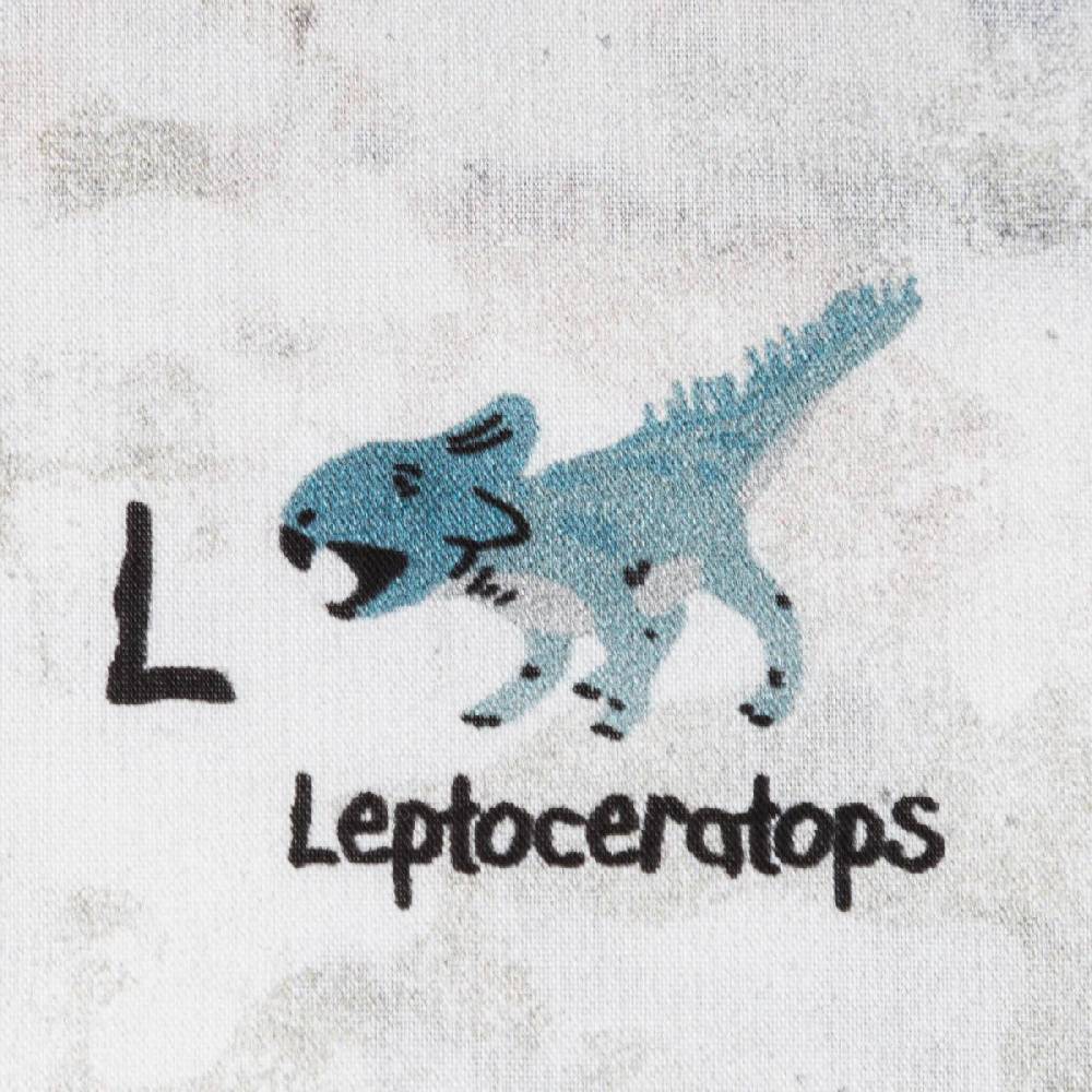 Schöner Leben Baumwollstoff Popeline Fine Poplin Digitaldruck Dinosaurier mit Namen offweiß bunt 1,45m Breite Blitzangebot