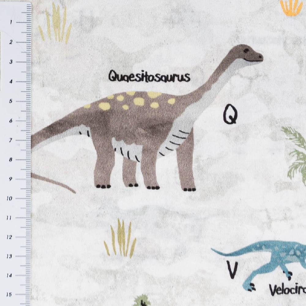 Schöner Leben Baumwollstoff Popeline Fine Poplin Digitaldruck Dinosaurier mit Namen offweiß bunt 1,45m Breite Blitzangebot