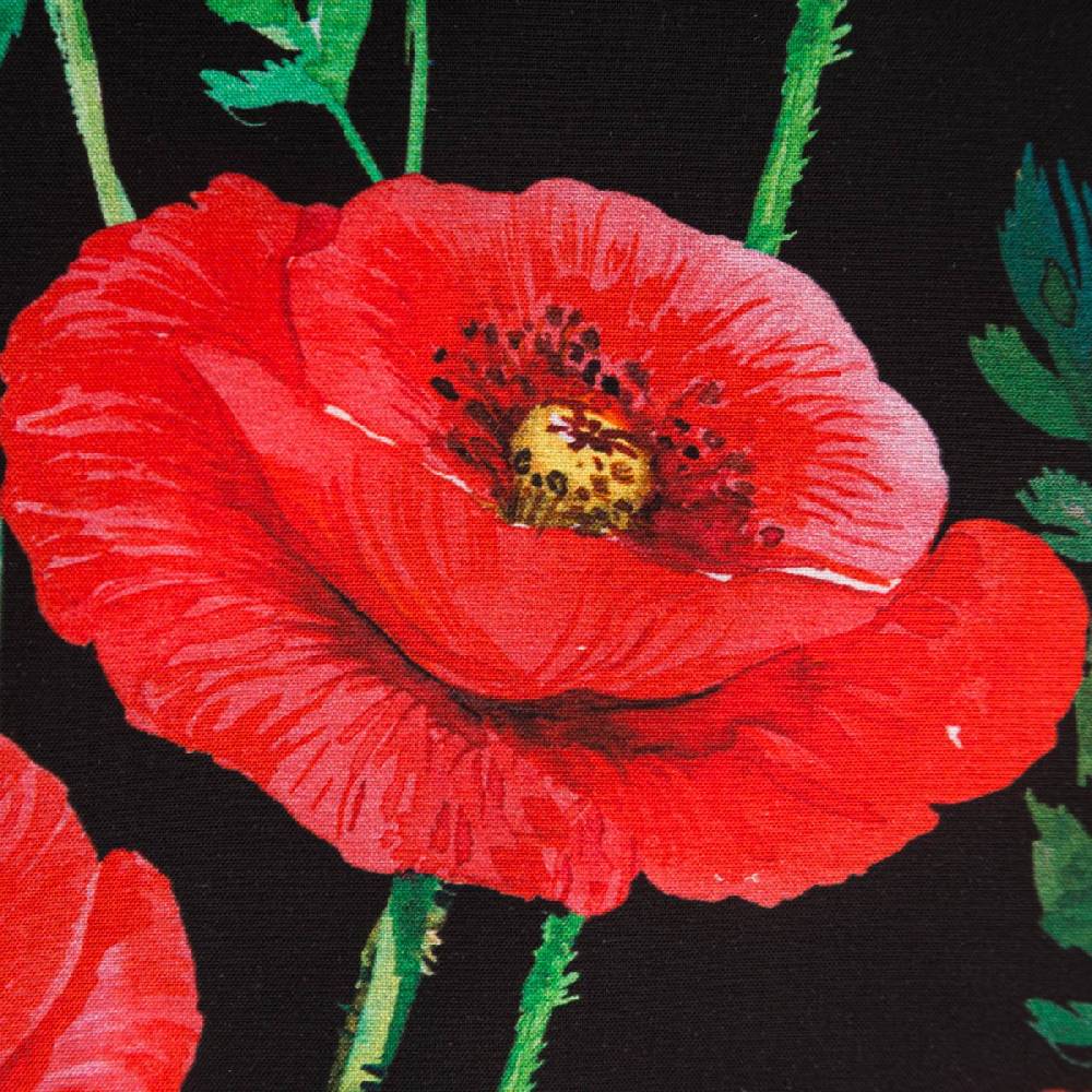 Schöner Leben Baumwollstoff Popeline Fine Poplin Digitaldruck POPPY FLOWERS Mohnblumen schwarz rot 1,45m Breite Große Rabatte