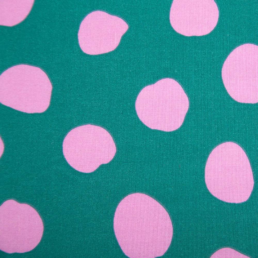 Schöner Leben Tischdeckenstoff abwaschbar Baumwollstoff beschichtet DOTS AND STRIPES Punkte groß petrol pink 1,45m Breite