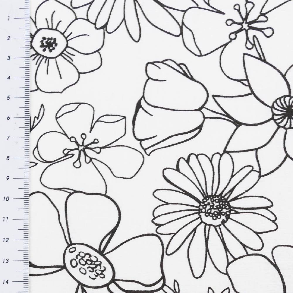 Schöner Leben Baumwollstoff Ausmalstoff LYCOLIA Blumen Blüten weiß schwarz 1,5m Breite Tiefpreis