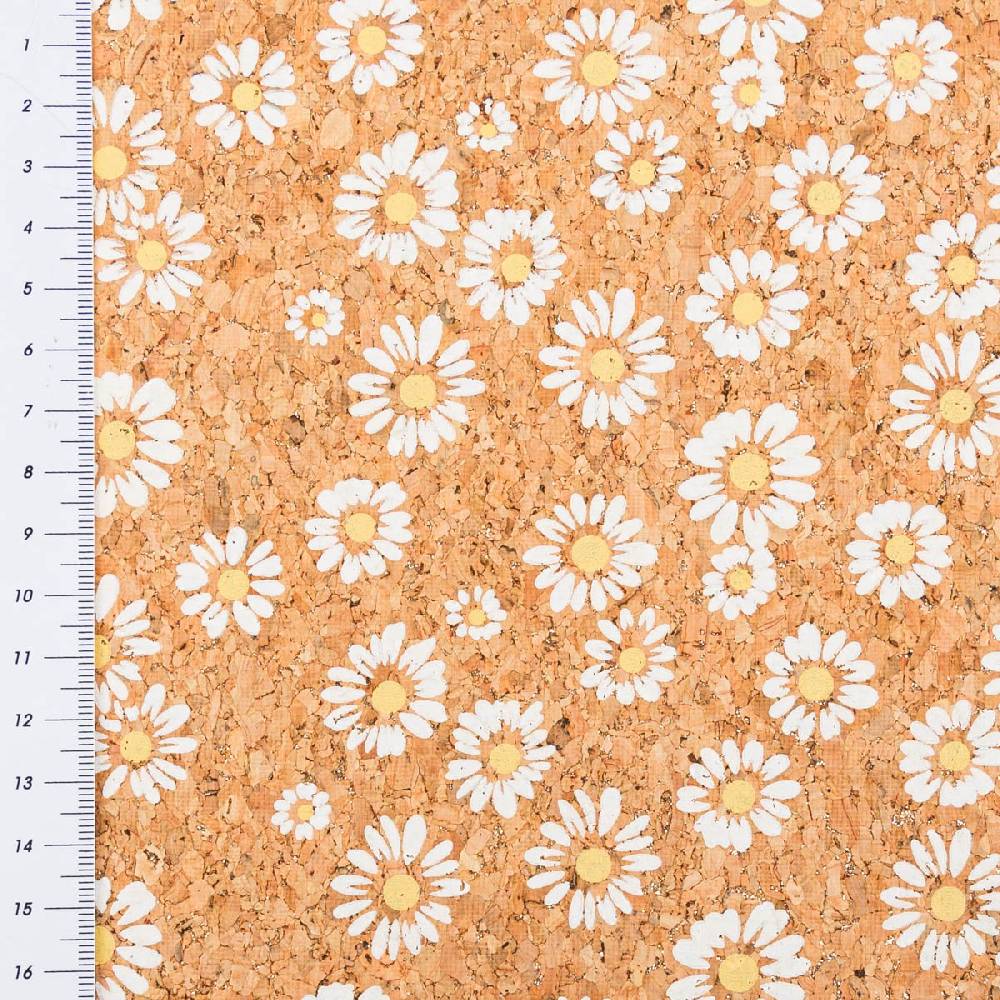 Schöner Leben Korkstoff Kork Meterware Gänseblümchen Glitzer natur weiß 0,60m Breite Letzte 2 Tage