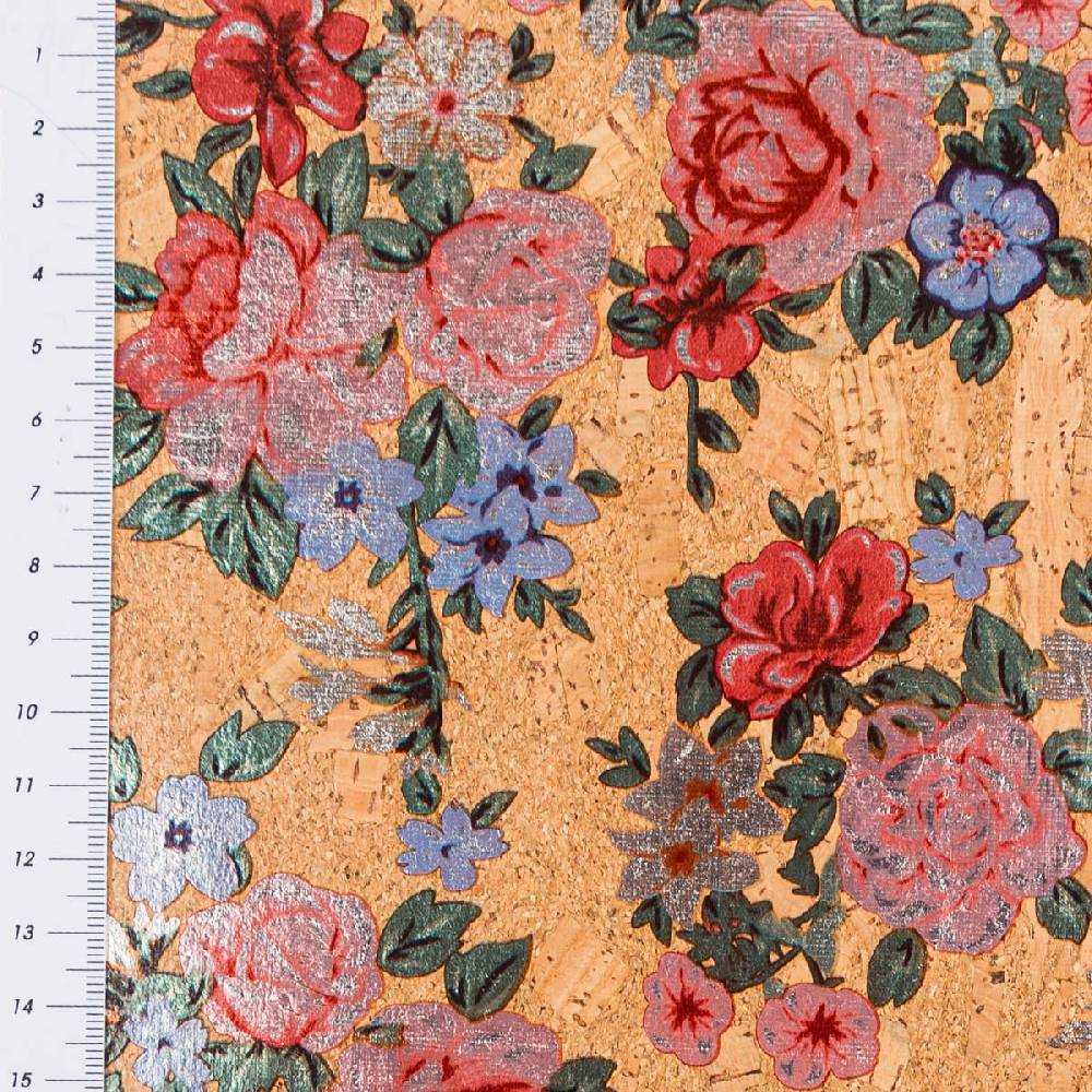 Schöner Leben Korkstoff Kork Meterware Blumen glänzend natur bunt 0,60m Breite Letzter Tag