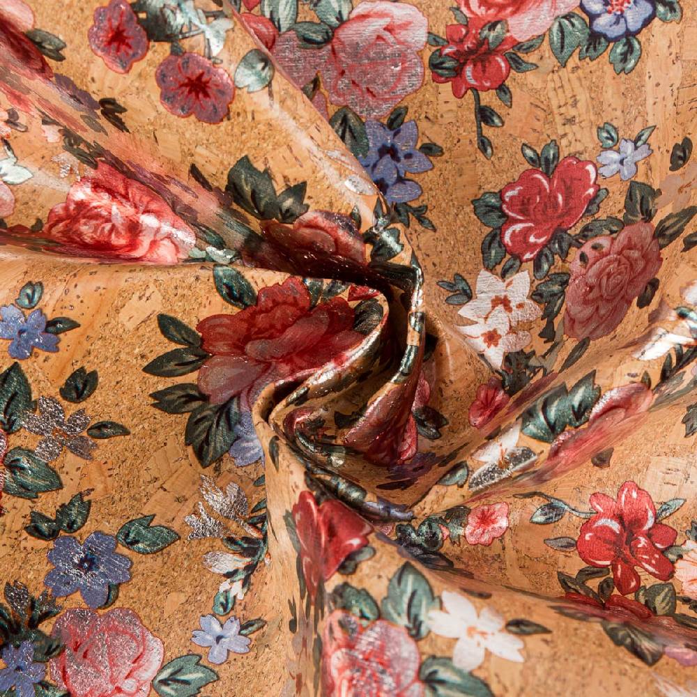 Schöner Leben Korkstoff Kork Meterware Blumen glänzend natur bunt 0,60m Breite Letzter Tag
