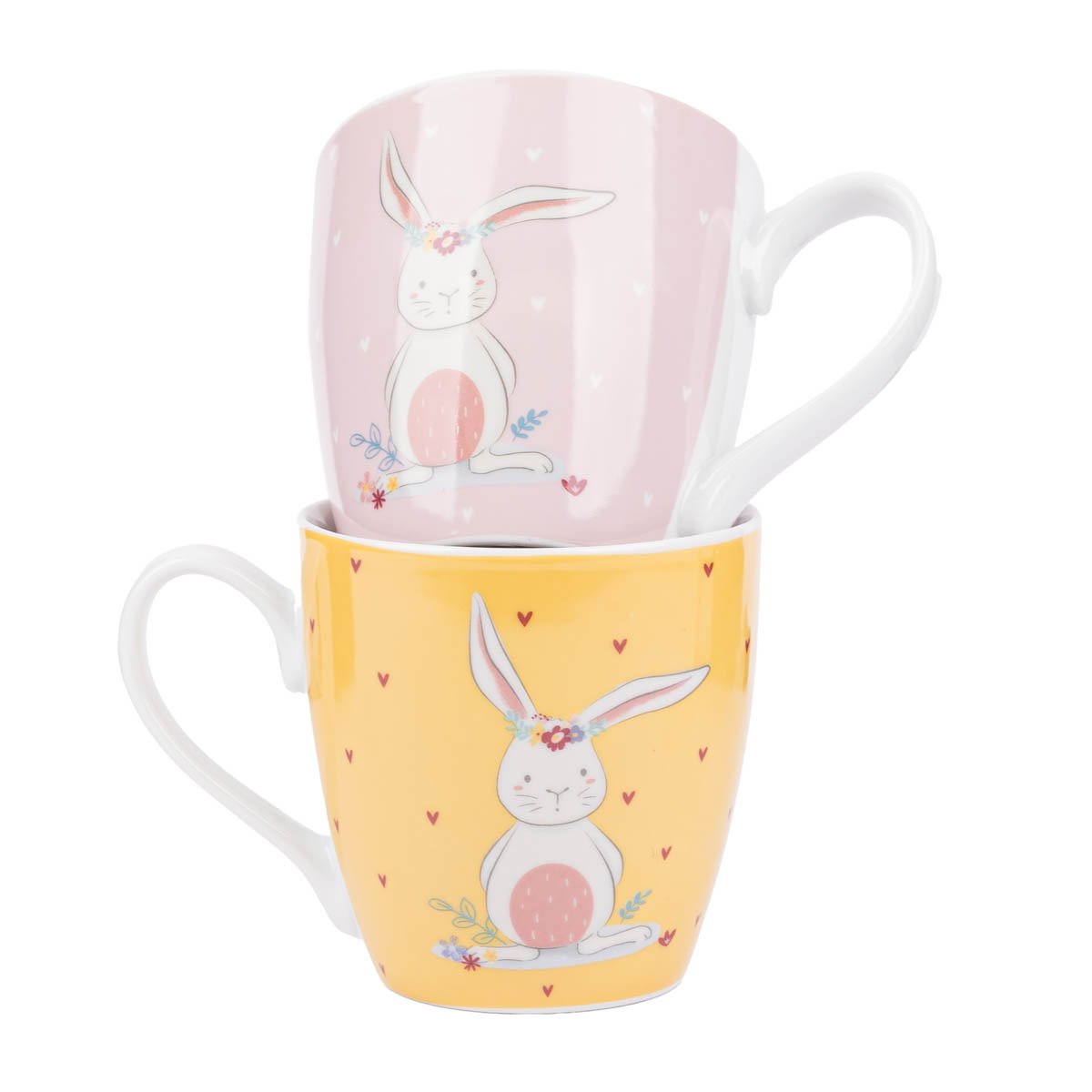 Schöner Leben Große Tasse Hase mit Blumenkranz gelb oder rosa 450ml Kostenloser Versand international