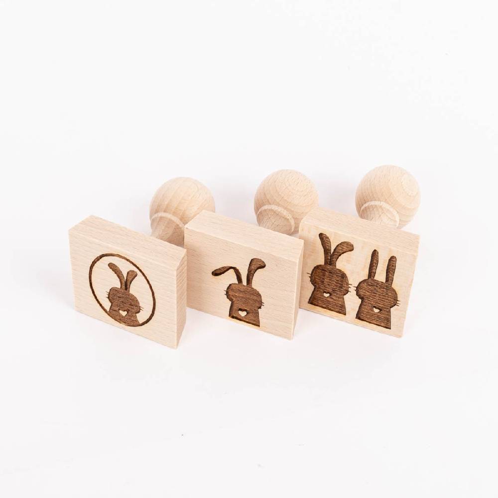 Schöner Leben 3er Set Keksstempel Hase verschiedene Motive aus Holz 5,5x5,5x8cm Fabrikladen