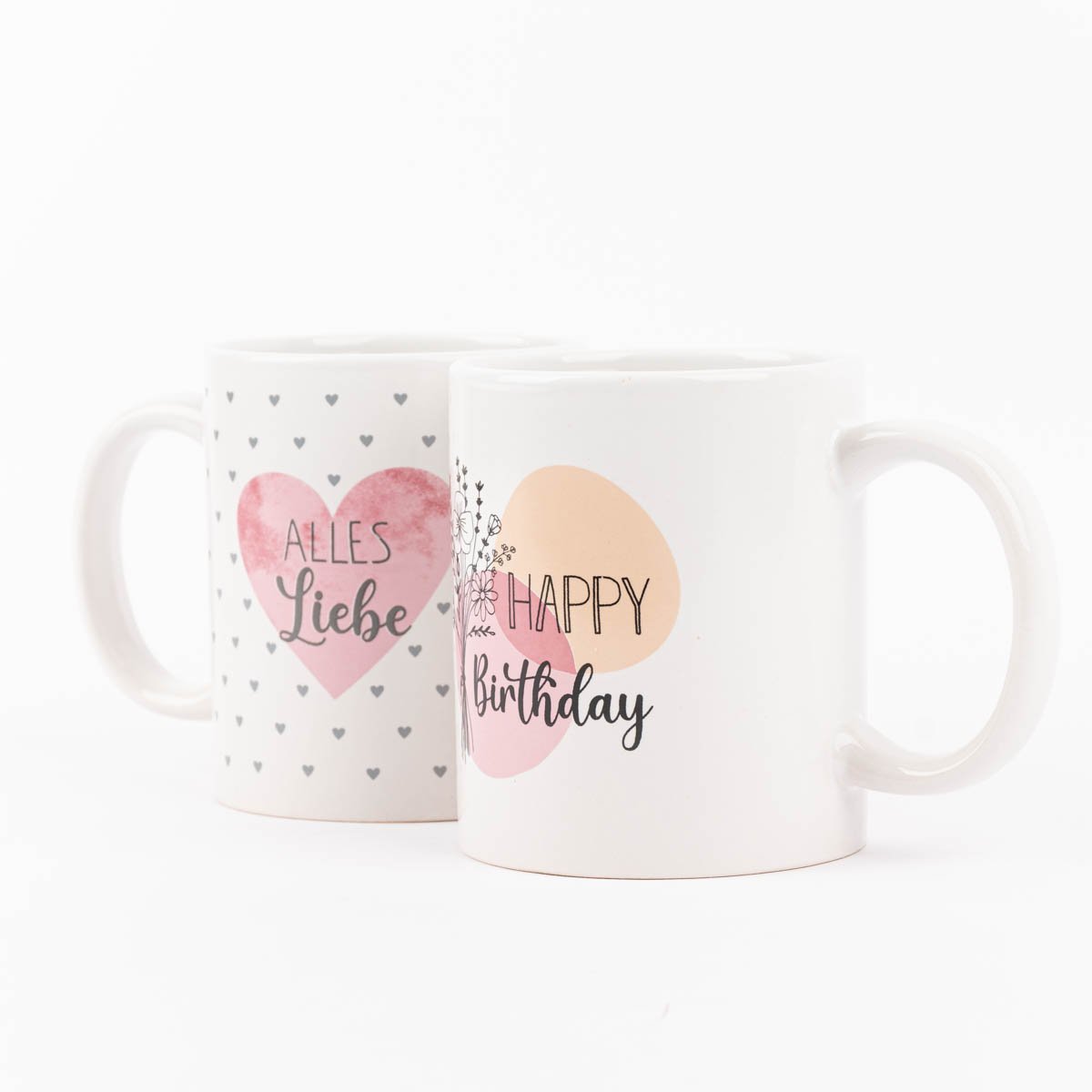 Schöner Leben Tasse Happy Birthday oder Alles Liebe Porzellan weiß rosa orange 350ml Verkauf