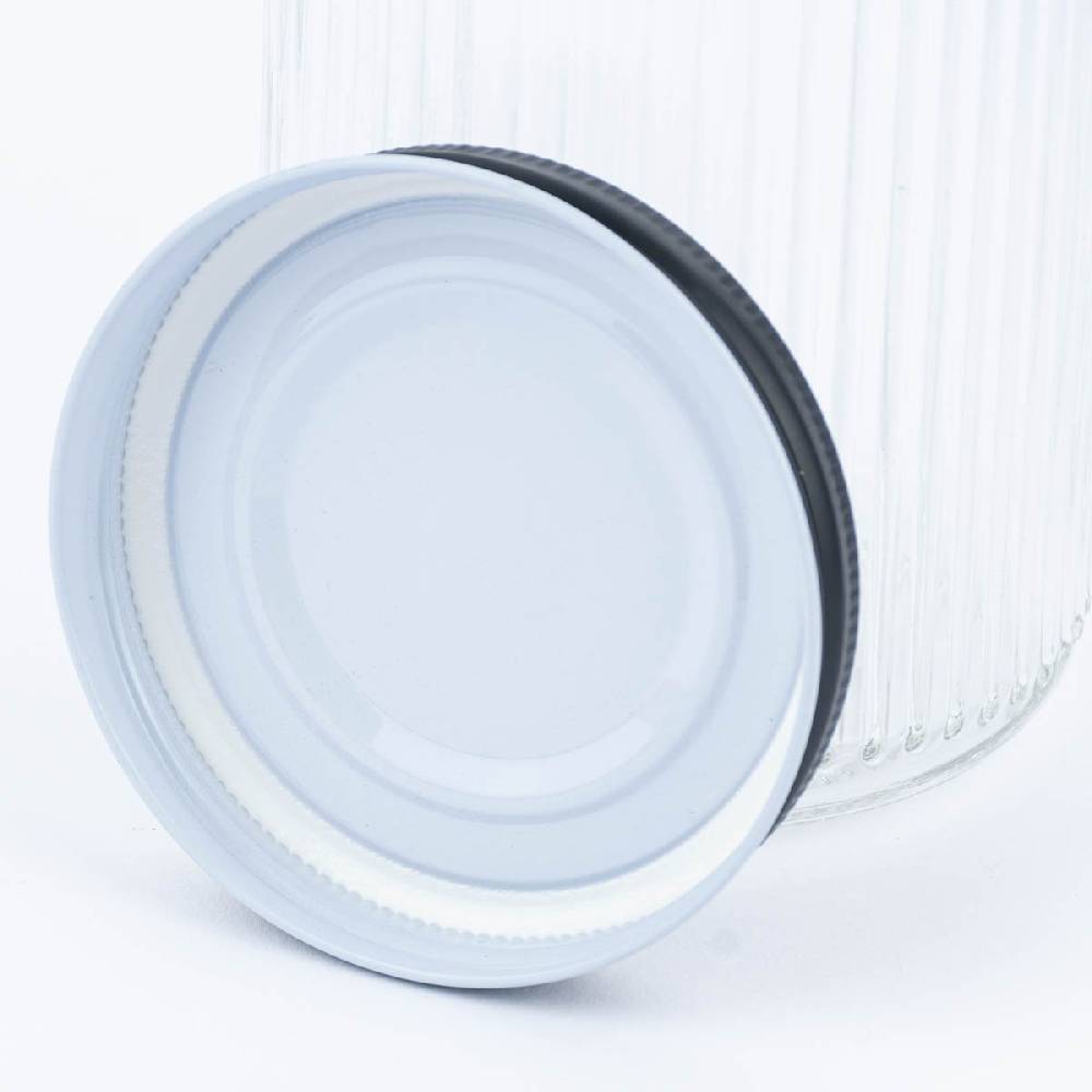 Schöner Leben Vorratsglas mit Stäbchenprägung und schwarzem Schraubdeckel groß 9x19,5cm Fabrikpreis