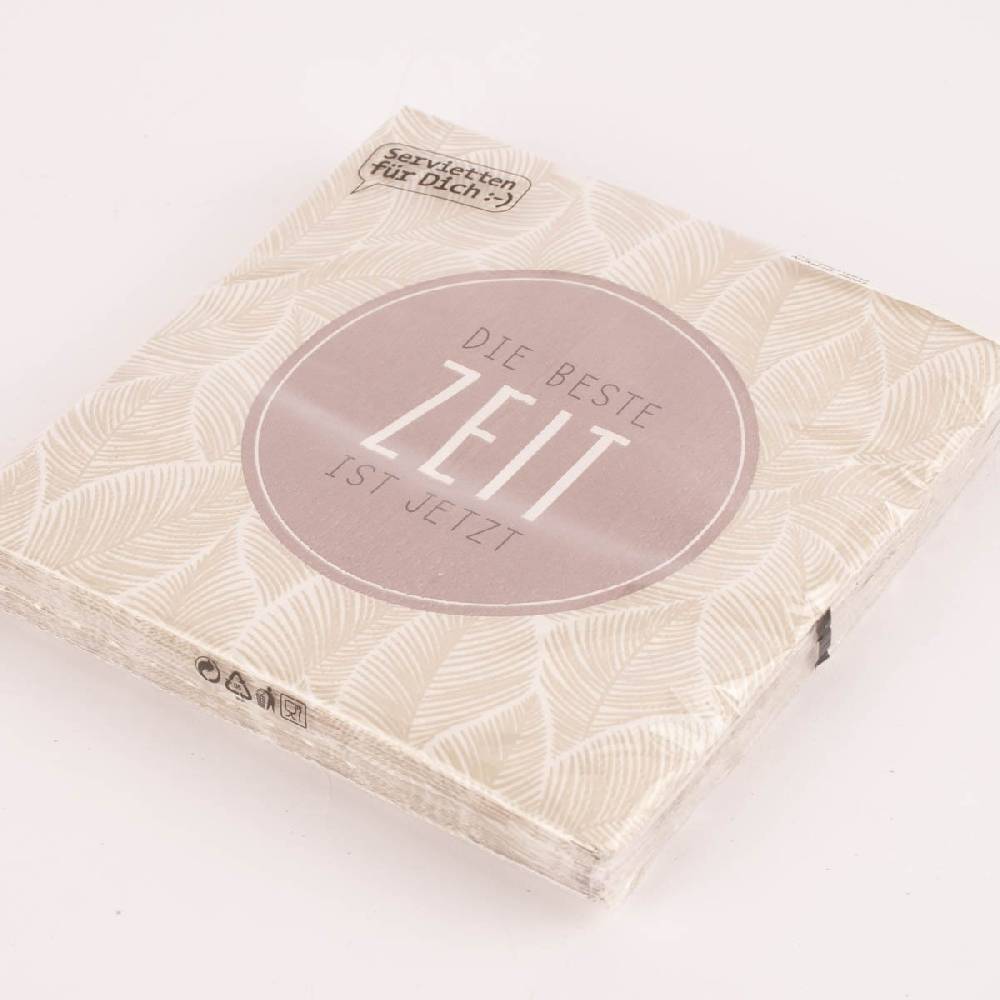 Schöner Leben La Vida Serviette Die beste Zeit ist jetzt Federn beige weiß 33x33cm 3lagig 20 Stück Flash Sale
