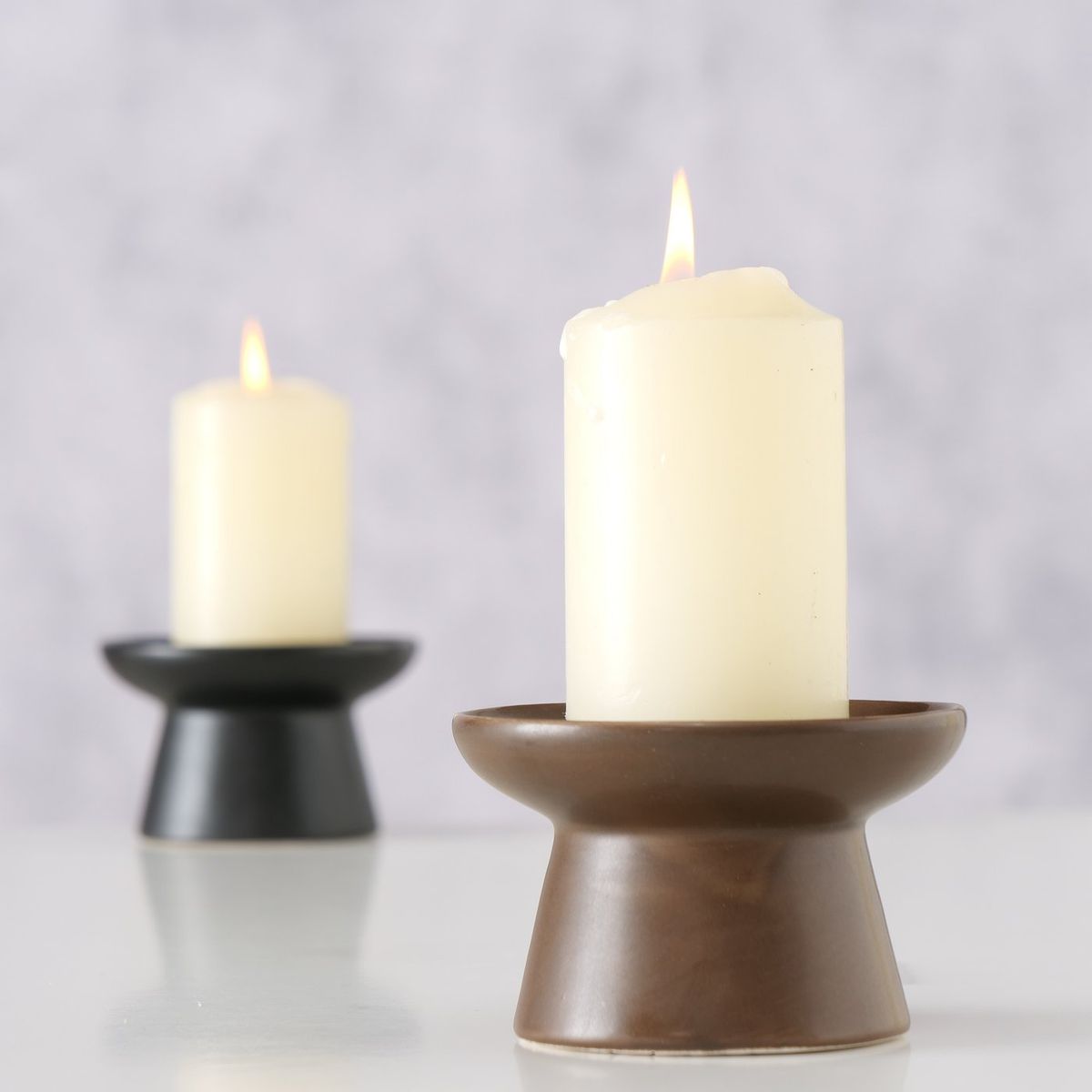Schöner Leben Kerzenständer aus matt lasiertem Steingut schwarz oder braun 5,5x9cm Zeitbegrenzte Promotion