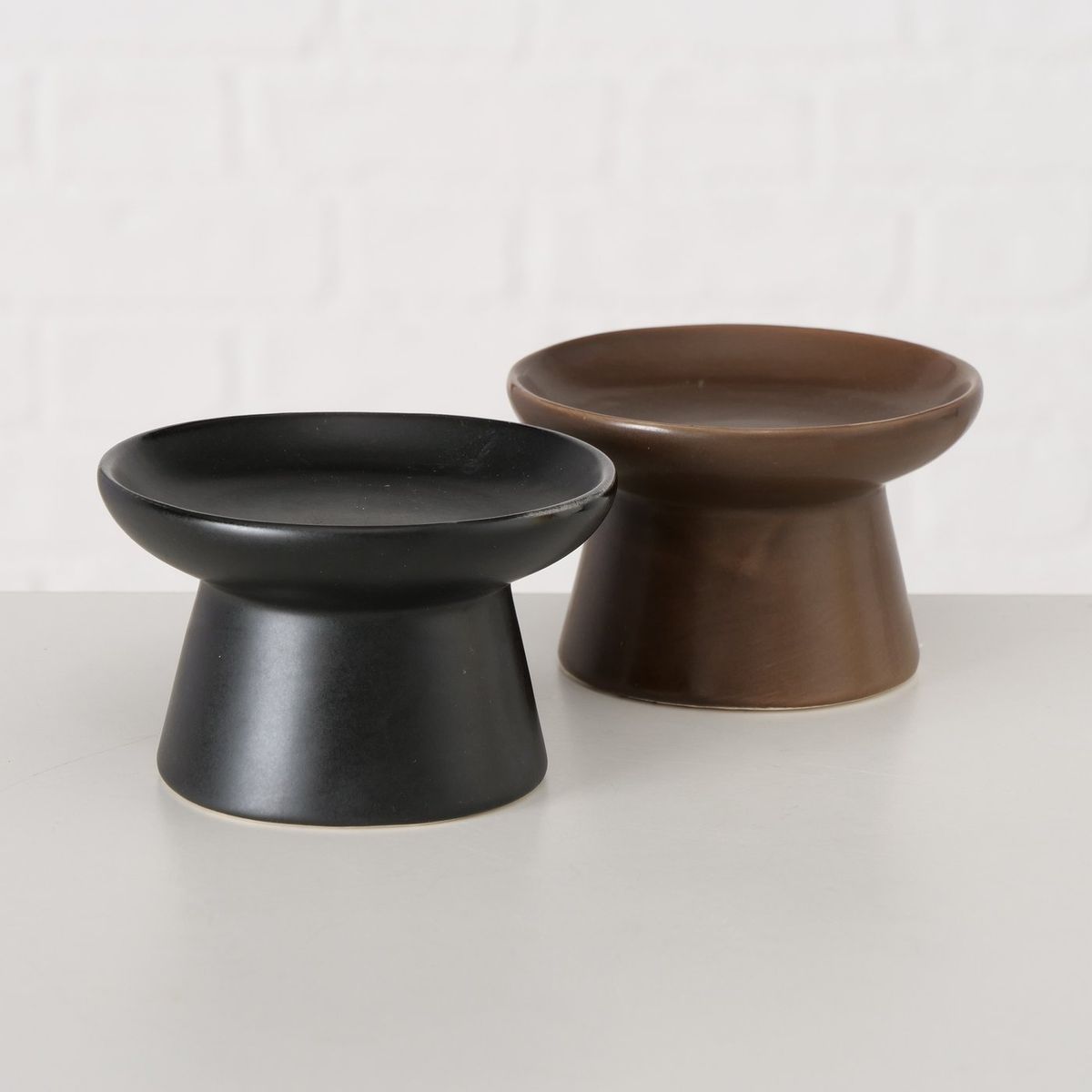 Schöner Leben Kerzenständer aus matt lasiertem Steingut schwarz oder braun 5,5x9cm Zeitbegrenzte Promotion