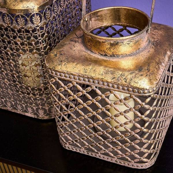 Schöner Leben Laterne mit orientalischem Gittermuster Gold-Antik 31x23,5x23,5cm Bis zu 65% Rabatt