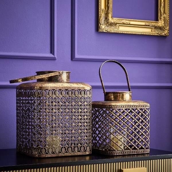 Schöner Leben Laterne mit orientalischem Gittermuster Gold-Antik 31x23,5x23,5cm Bis zu 65% Rabatt