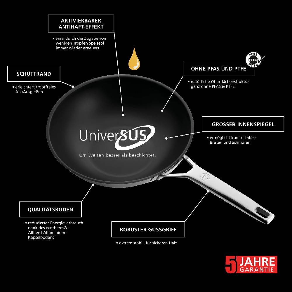 ﻿Schulte Ufer Wokpfanne Astral mit UniverSUS-Oberflächenstruktur, 28 cm Begrenztes Angebot