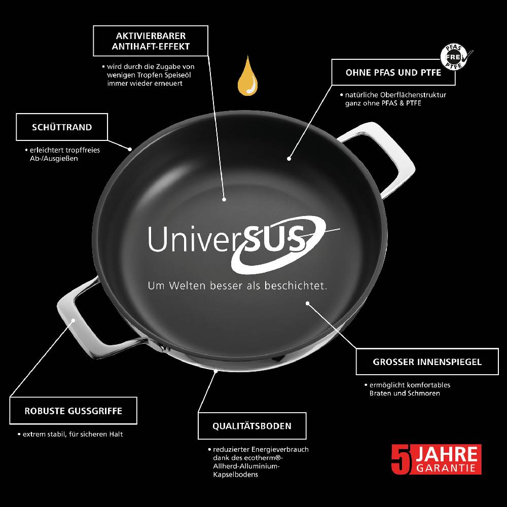 Schulte Ufer Schmorpfanne Astral mit UniverSUS-Oberflächenstruktur, 24 - 28 cm Riesige Ersparnisse